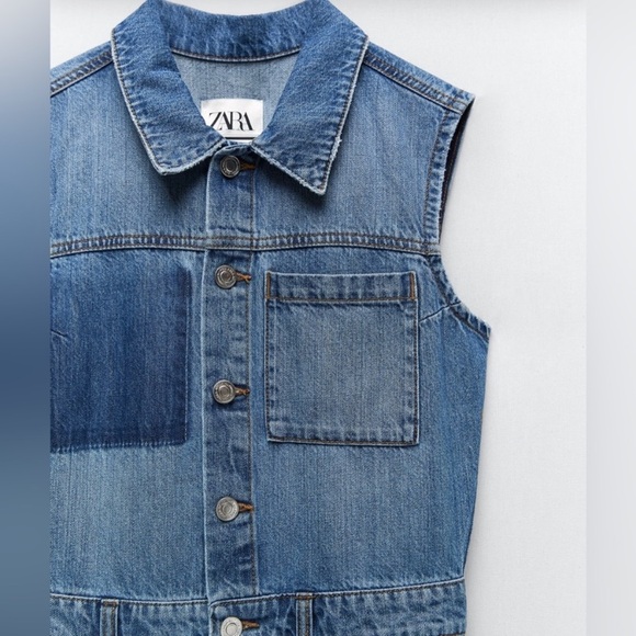 Zara Patchwork Denim Dress Size Large NWOT - Picture 4 of 4